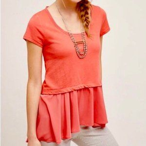 Anthropologie Postmark Orange Layered Peplum Top M